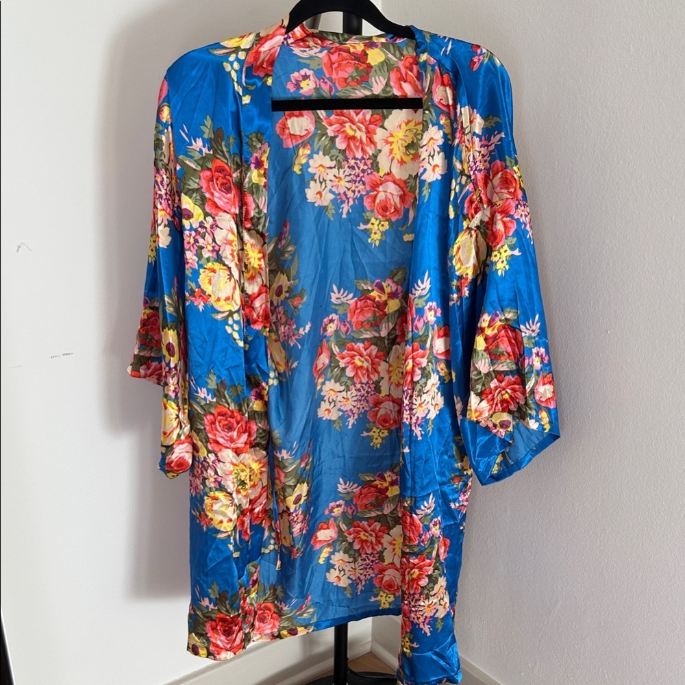 Floral Blue Kimono Robe